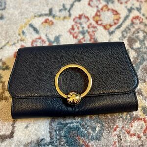 Coccinelle Italian leather shoulder bag clutch pochette Navy w/ GHW